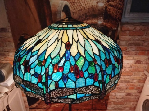 stojąca lampa witrażowa Tiffany, śred. 61 cm, wys. 160,ważki stojąca lampa witrażowa Tiffany, śred. 61 cm, wys. 160,ważki