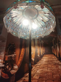 stojąca lampa witrażowa Tiffany, śred. 61 cm, wys. 160,ważki