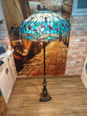 stojąca lampa witrażowa Tiffany, śred. 61 cm, wys. 160,ważki